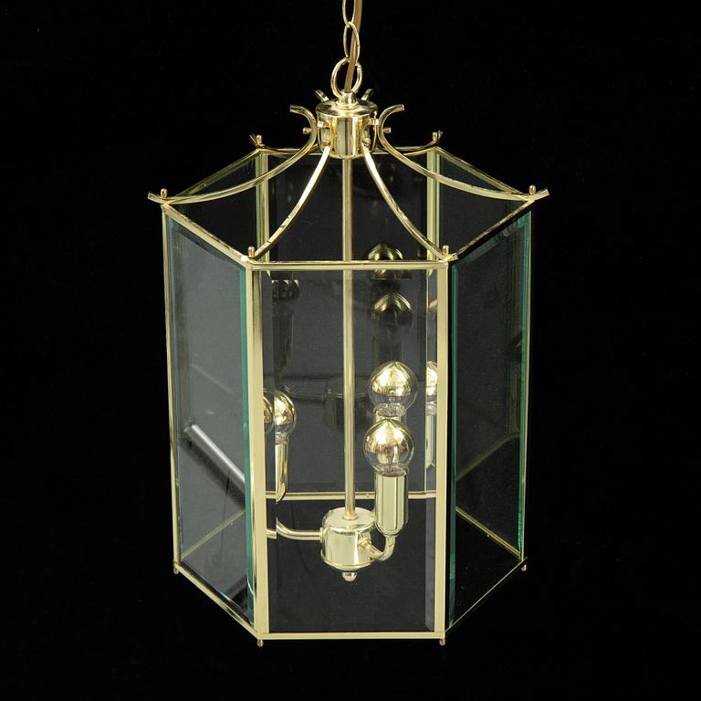 A 20th century brass Bellman-style ceiling lantern.