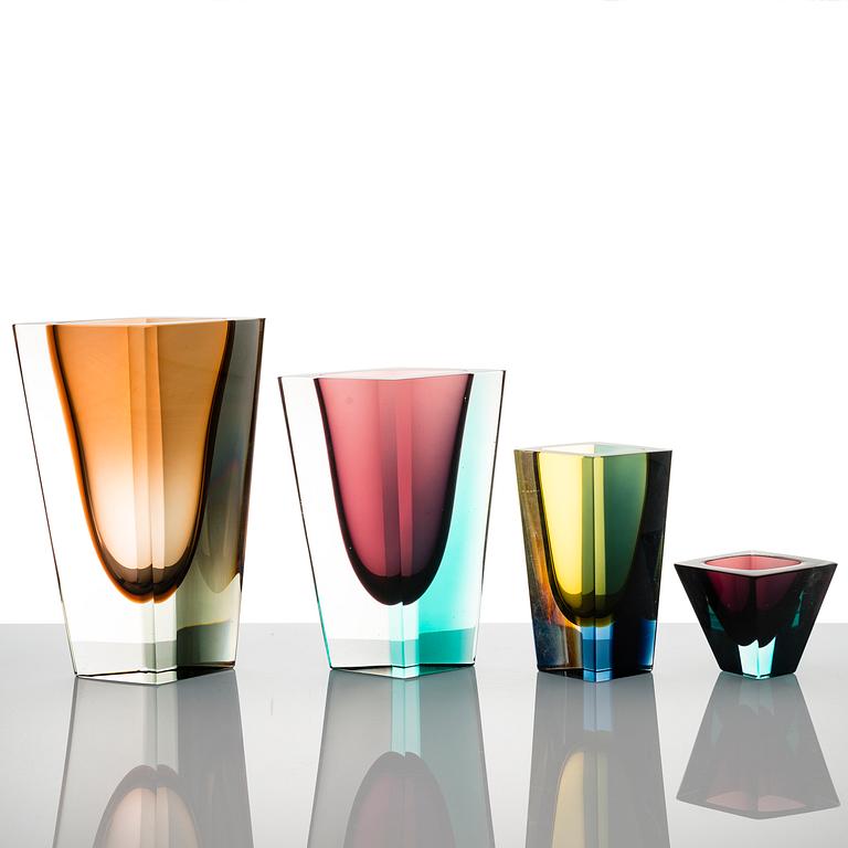 KAJ FRANCK, A set of four signed 'Prisma' vases.