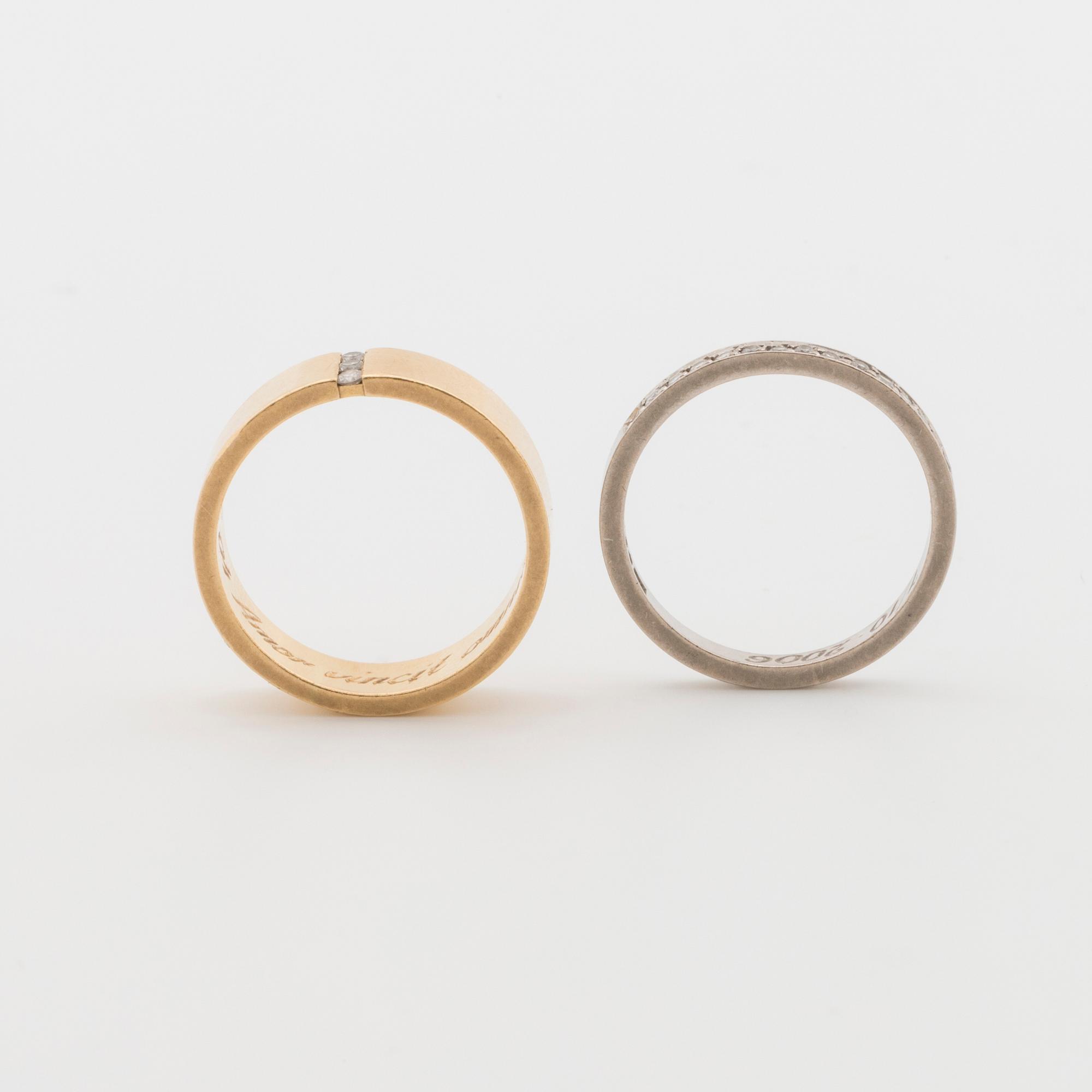 RINGAR, 2st, med briljantslipade diamanter ca 0.21 ct. Engelbert, Stockholm, 2006.