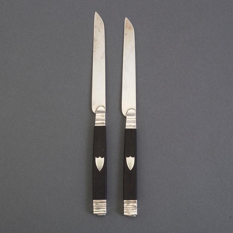 12 French silver and ebony fruit knives, 1809-19.