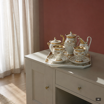 Coffee service, 6 pieces, porcelain, tête à tête, Empire, first half of the 19th century.