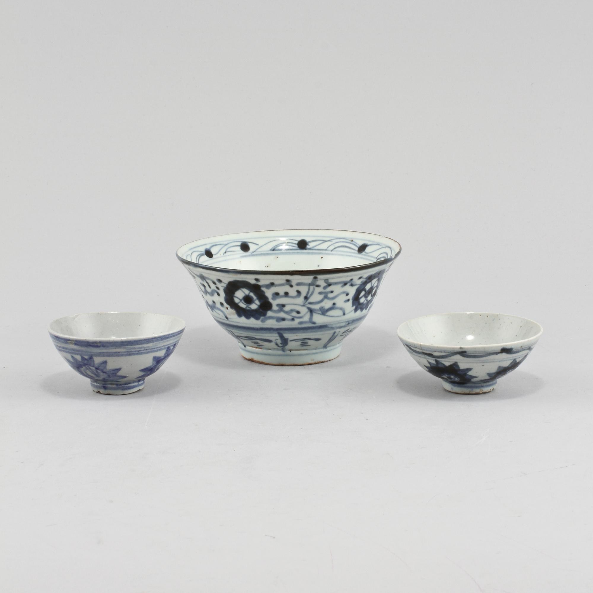 SKÅLAR, 3 st, porslin, Kina, Ming, 1600-tal.