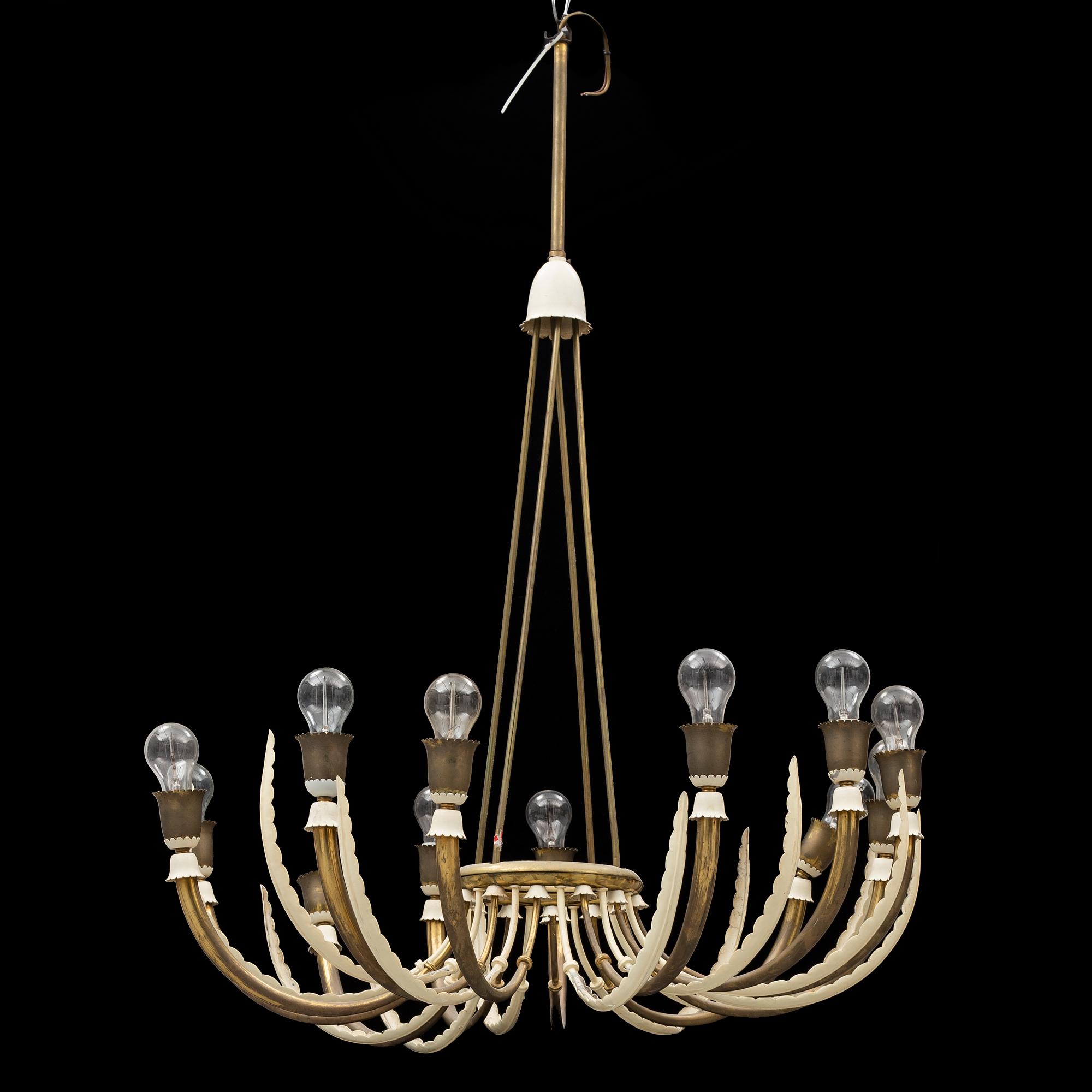 A Swedish Modern brass chandelier, 1940's.