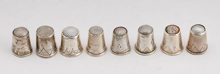 FINGERBORGAR, 7 st, silver, bl a 1800-tal. Total vikt 24 gram.