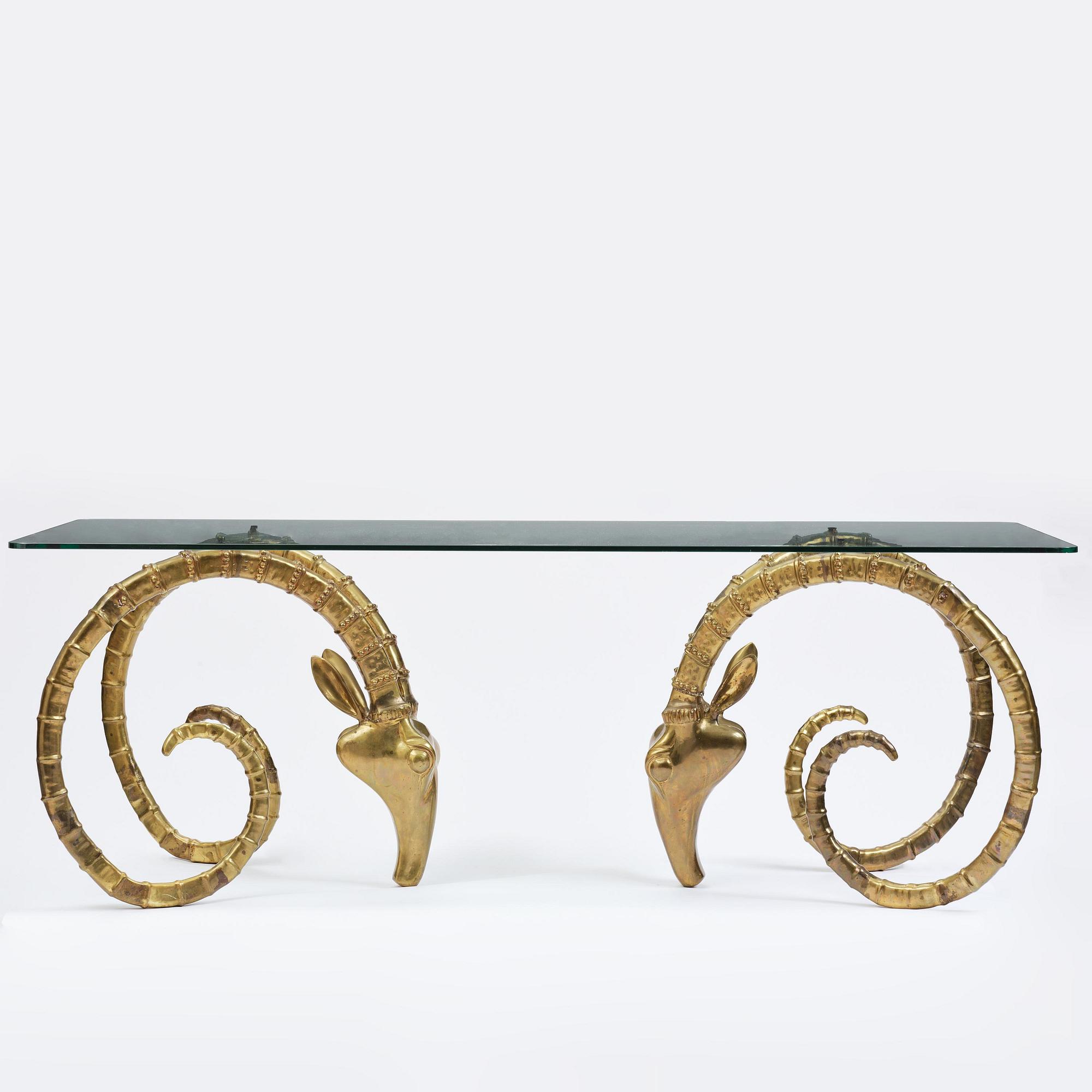 Alain Chervet, a brass and glass 'Ibex' dining table, France, 1970's.