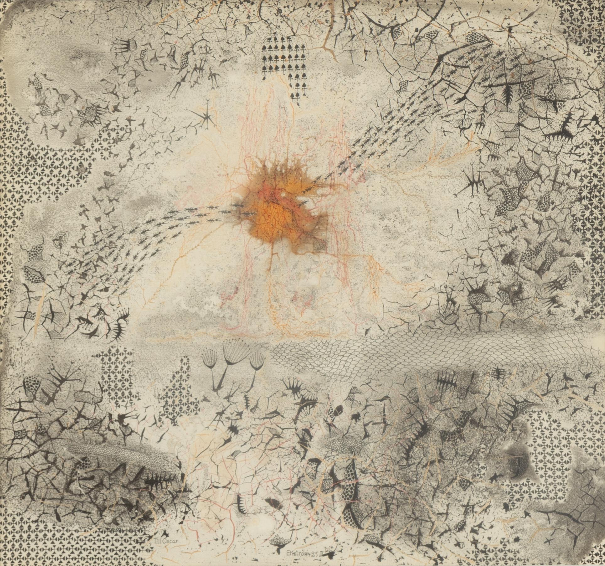 Thea Ekström, mixed media on papaer, signed and dated 25 III-66. "Till Oscar".