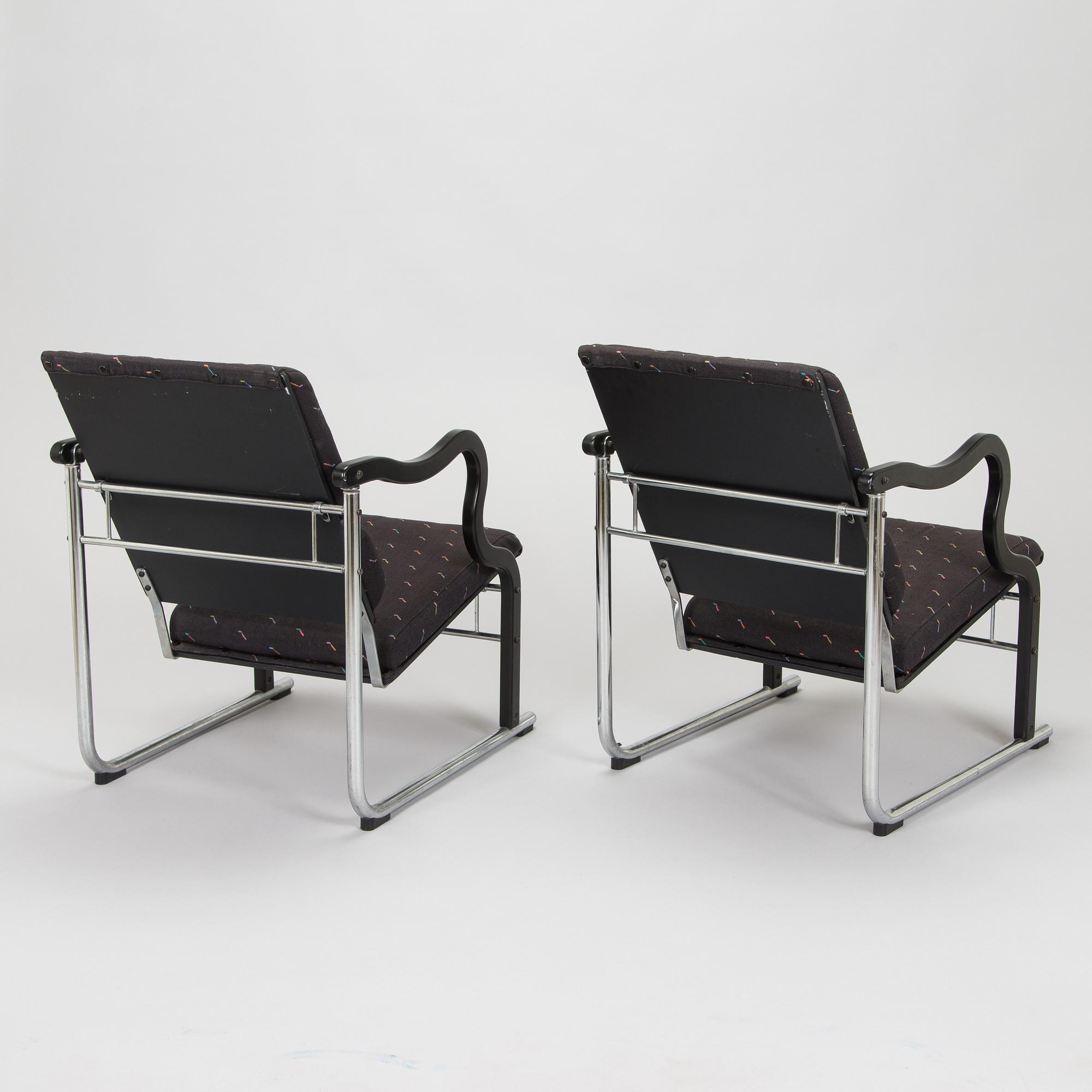 Yrjö Kukkapuro, A pair of 1980s 'Experiment' open armchairs for Avarte, Finland.