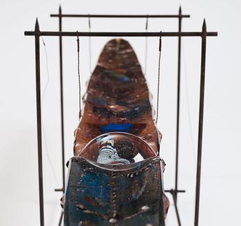 Bertil Vallien, a unique sant casted glass sculpture of a boat, Kosta Boda, Sweden, probably 1980s.