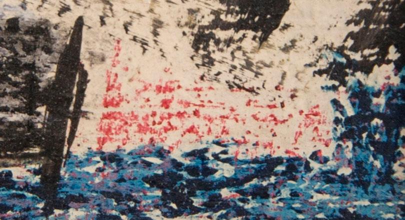 Olle Gill, mixed media på panel otydligt signerad.