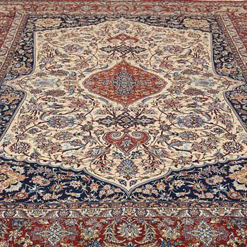 A CARPET. An old Esfahan Nazeri nedjad. 240,5 x 157,5 cm (as well as one end with one cm flat weave,