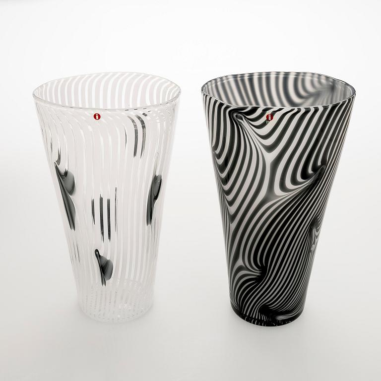 Kerttu Nurminen, two vases, signed Kerttu Nurminen Nuutajärvi, 18/99 and 63/99.