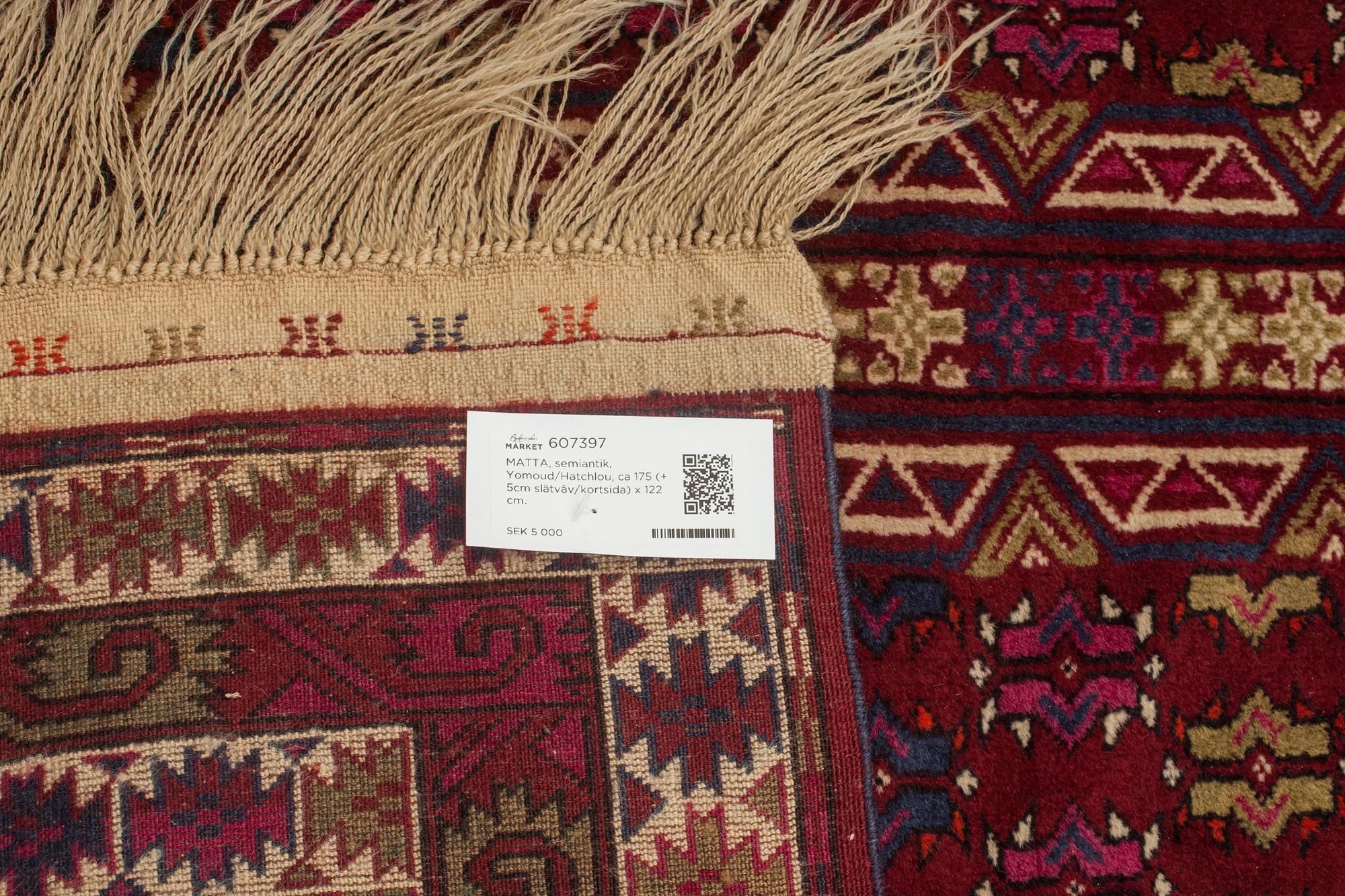 MATTA, semiantik, Yomoud/Hatchlou, ca 175 (+ 5cm slätväv/kortsida) x 122 cm.