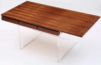 A Poul Nørreklit palisander top desk with plexiglass base, Sigurd Hansens Møbelfabrik, Denmark 1960's.