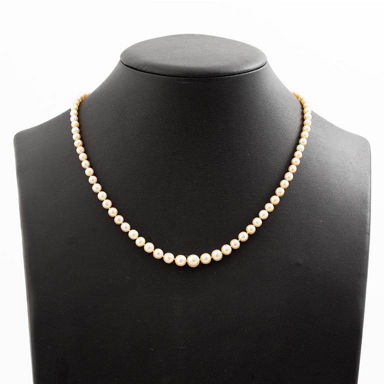 Collier pärlor lås platina med med gammalslipade diamanter.