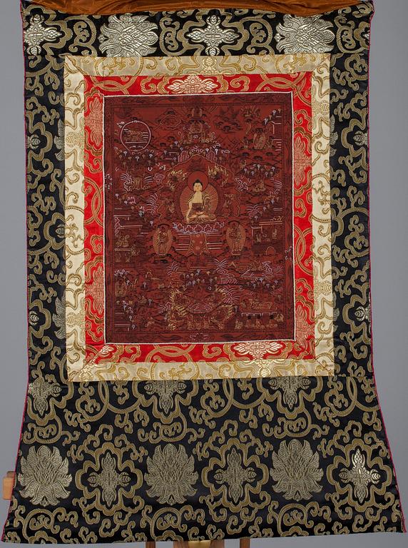 THANGKA / TANGKA, "Serthang-thangka", guldmåleri på duk, Nepal 1900-talets senare hälft.