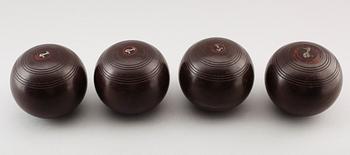 LAWN BOWLS, 4 st, trä, England, 1900-talets första hälft.