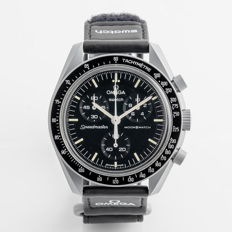 Swatch/Omega, MoonSwatch, "Mission to the Moon", chronograph, wristwatch, 42 mm.