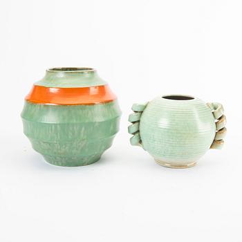 A set of nine different vases from Höganäs 1930/40s.