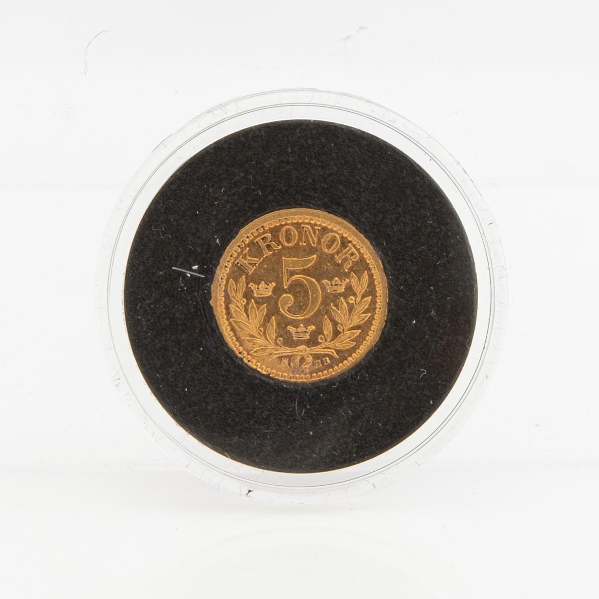 Gold coin Sweden, Oscar II 5 kr, 1882.