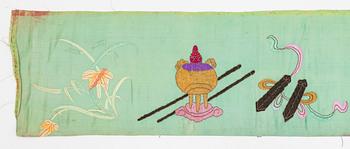 A Chinese green-ground silk embroidery for wall, first half of the 20th century.