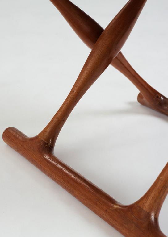 Poul Hundevad, a "Guldhøj" teak and leather Folding Stool for Vamdrup, Denmark 1960's.