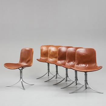 Poul Kjaerholm, a set of six brown leather "PK-9" chairs, E Kold Christensen, Denmark 1960's.