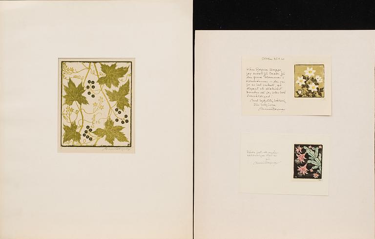 ANNIE BERGMAN, 3 woodcut, signed.