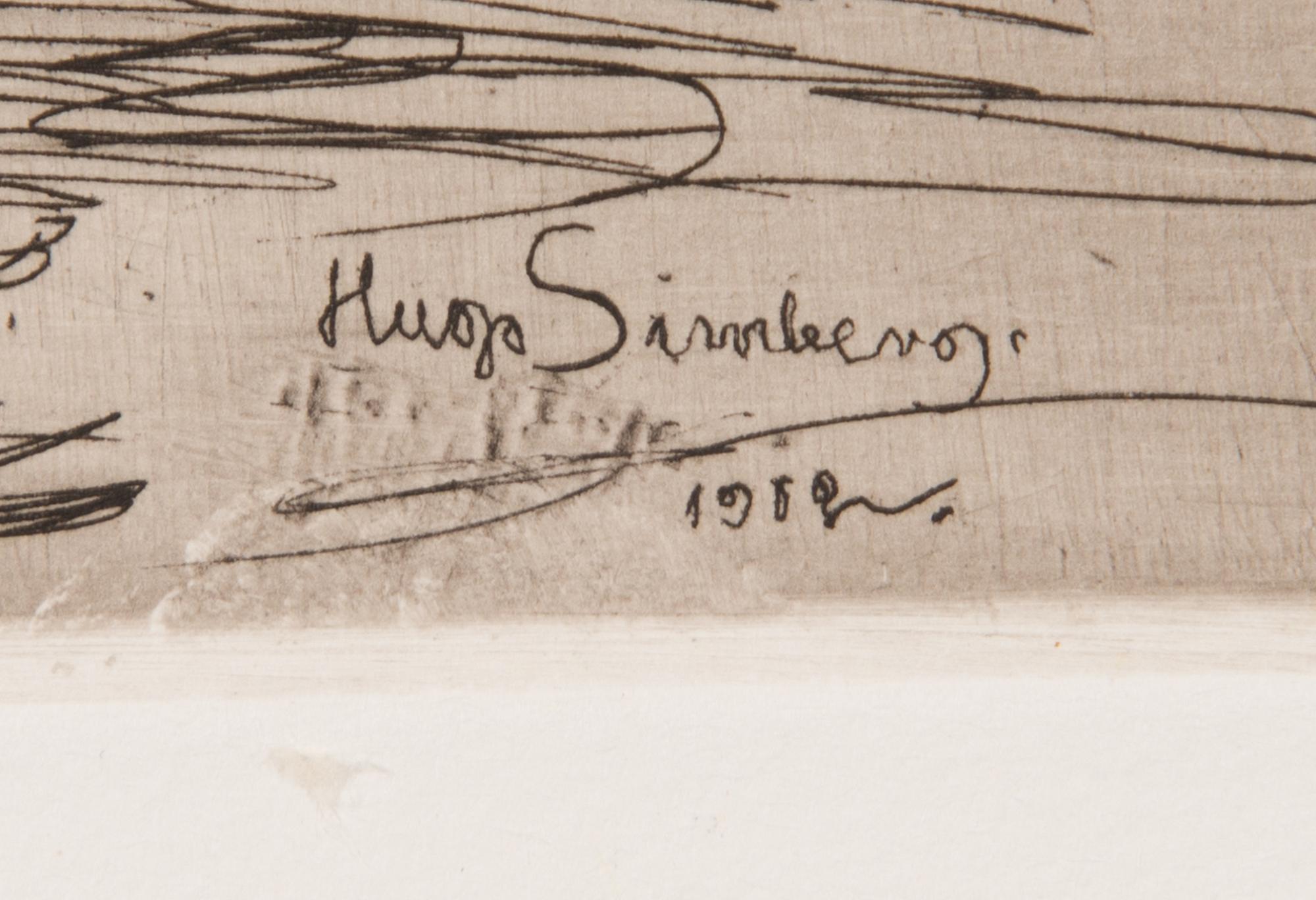 HUGO SIMBERG, viivasyövytys ja kuivaneula, laattasigneerattu ja merkattu "efter fotogr.1902".