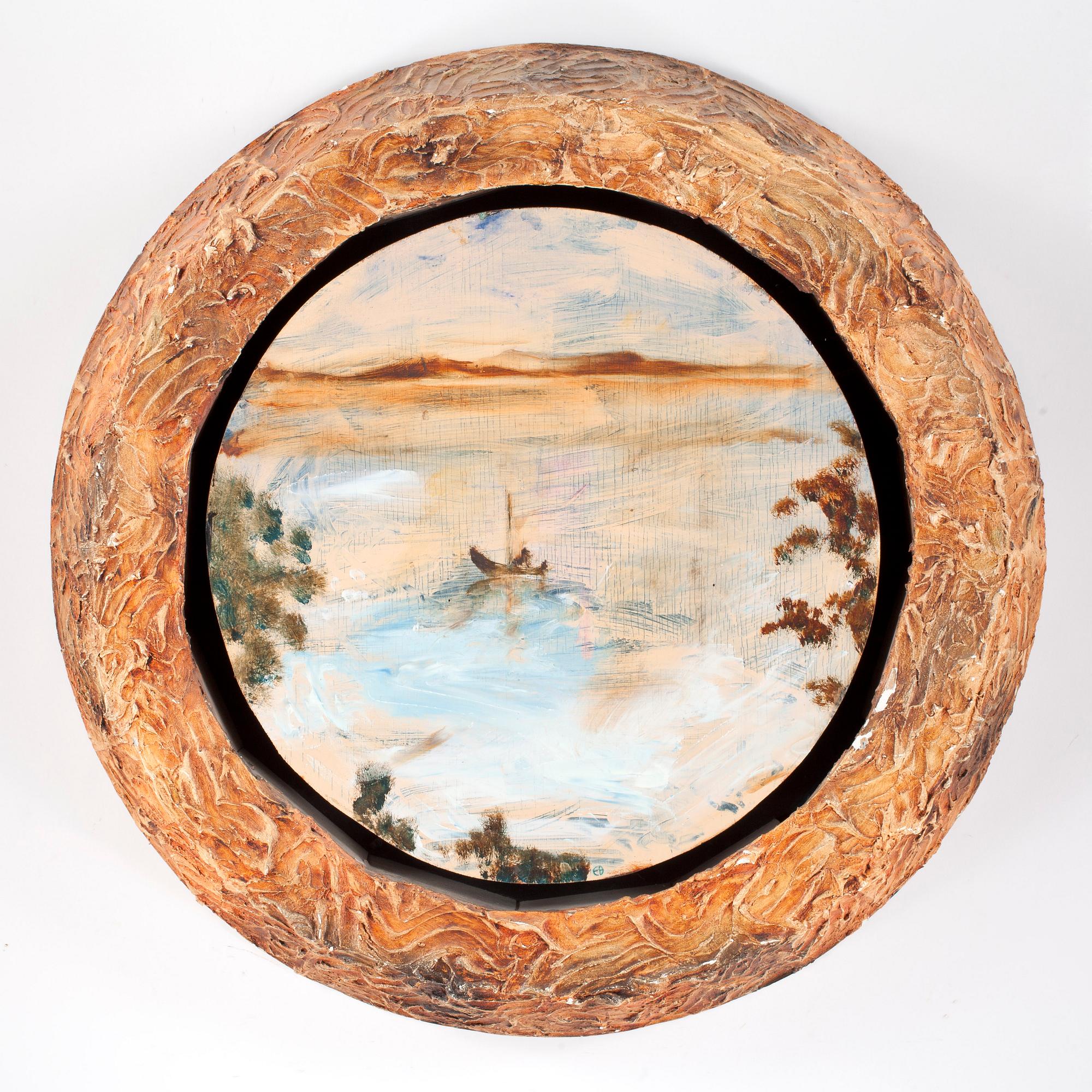 ERNST BILLGREN, Blandteknik på pannå, rund i gipsram, sign EB.