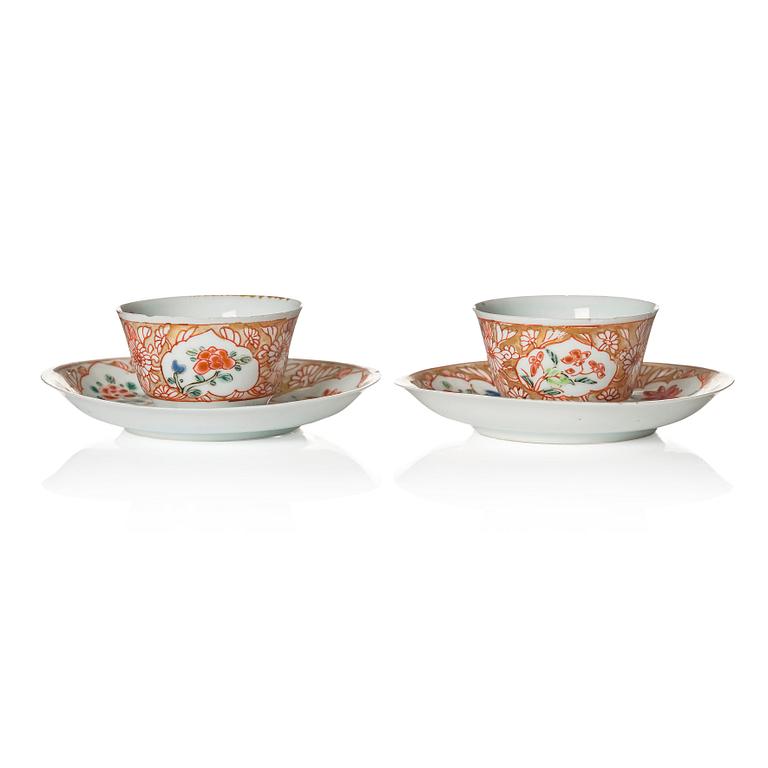 A pair of famille rose miniature cups with stands, Qing dynasty, 18th Century.
