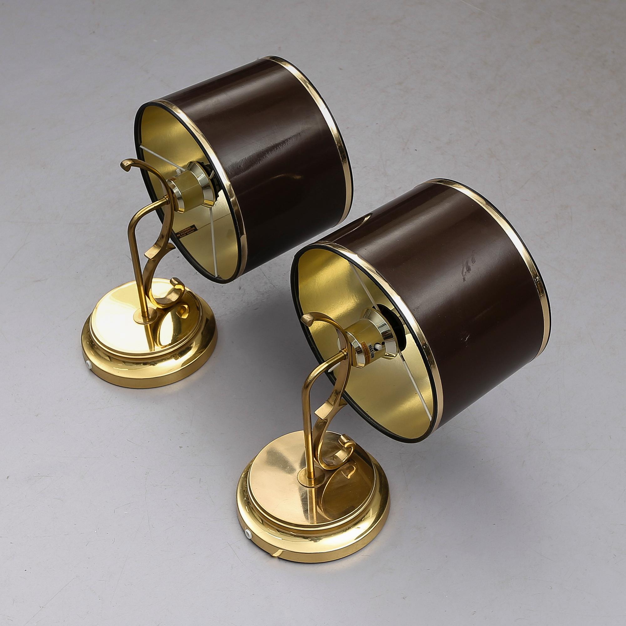 VÄGGLAMPOR, 1 par, mässing, Stilarmatur Tranås AB, 1900-talets andra hälft.