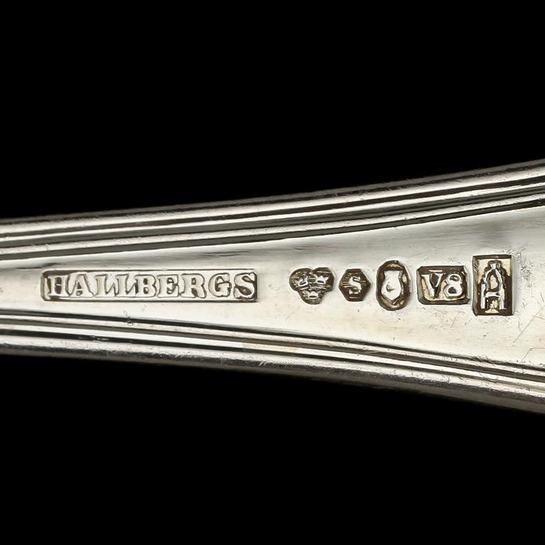 BESTICKSERVISDELAR, 84 st, silver, Hallbergs, Stockholm, omkring 1900-talets mitt. Vikt 4 185 g.