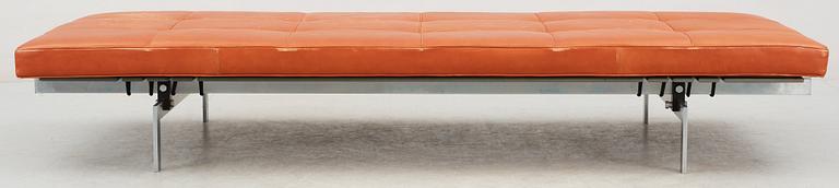 A Poul Kjaerholm 'Pk-80' brown leather aand steel daybed, Fritz Hansen, Denmark.