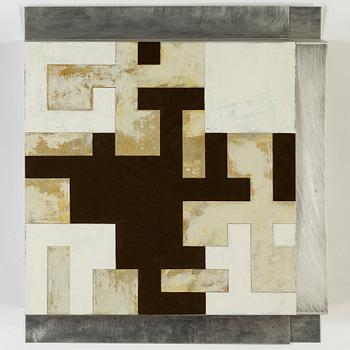 OLLE BORG, mixed media on aluminum. Signed and dated 1988 on verso.