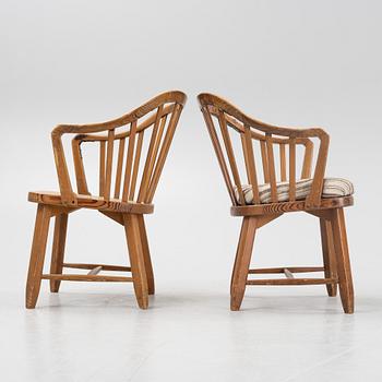 A pair of 'Hytte' pinewood armchairs, Nordiska Kompaniet, Sweden, 1940's.