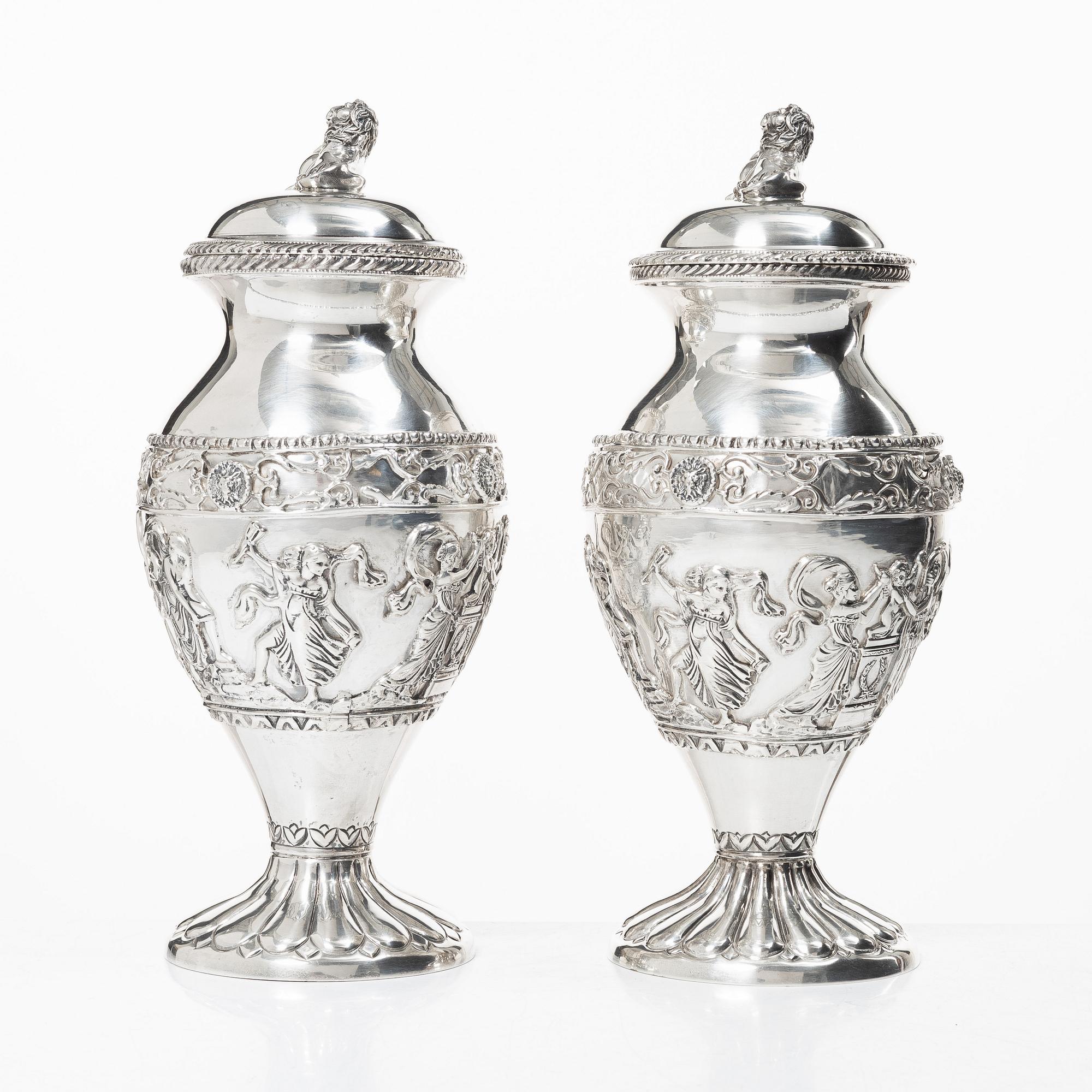 Lale Silverware & Co Ltd, a pair sterling silver lidded urns, Istanbul, Turkey 20th century.