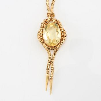Necklace 18K gold with an oval faceted green synthetic spinel.