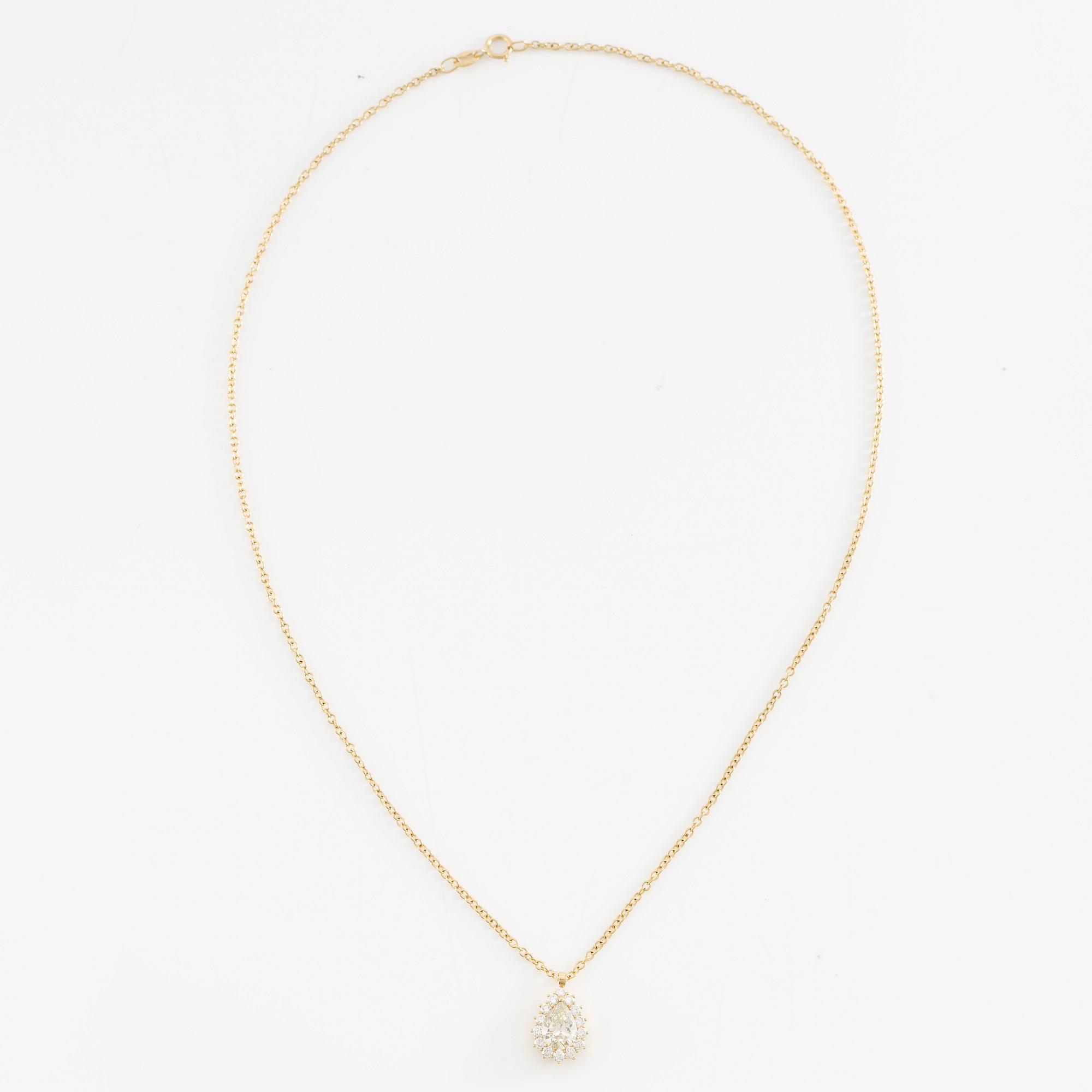 Necklace 18K gold with drop-shaped diamond.
