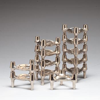 LJUSSTAKAR, 12 st, vitmetall, Ceasar Stoffi, Nagel, 1900-talets andra hälft.