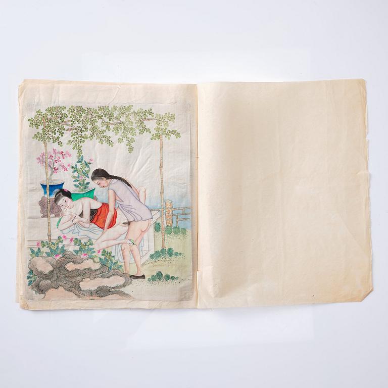 An album with 12 erotic paintings by anonymous Chinese artist, late Qing dynasty.