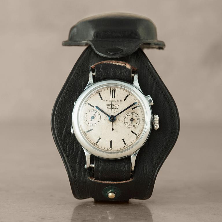 ANGELUS, "LINDEROTH, Stockholm", Single button chronograph, wristwatch, 35,5 mm,