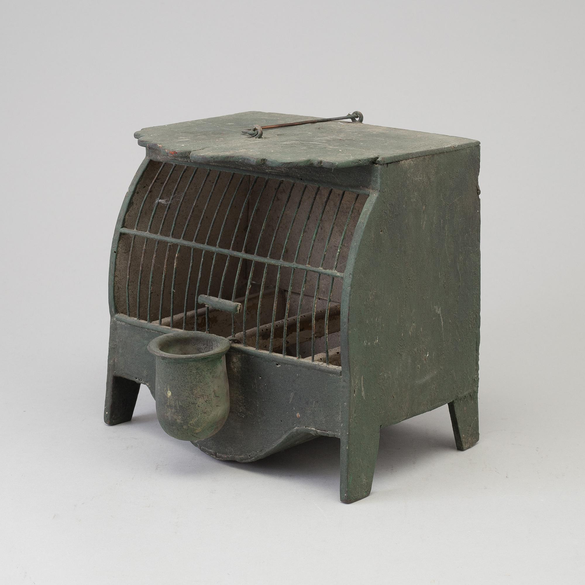 A WOODEN PAINTED BIRD CAGE, latter part of the 19th century.