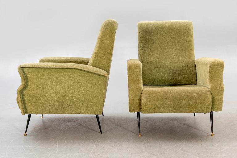 Armchairs, a pair, 1950s-60s, probably Italy.