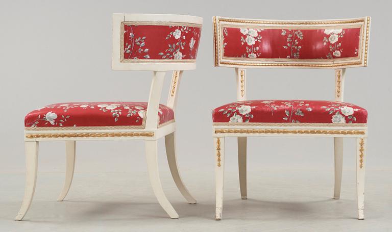 A pair of late Gustavian circa 1800 klismos armchairs.