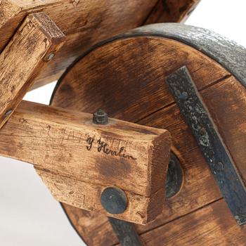 Ingrid Herrlin, a stoneware basket with 30 apples and a wheelbarrow, Sweden ca 1988.