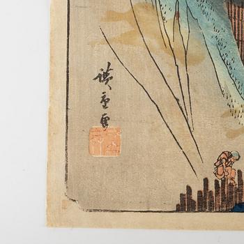 Utagawa Hiroshige II, after, seven woodblock prints.