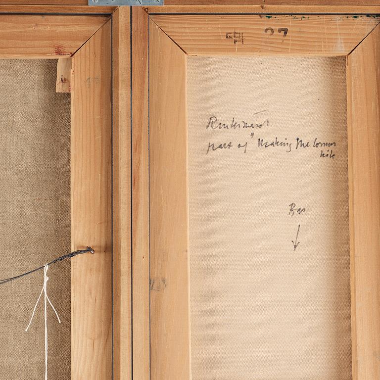 CARL FREDRIK REUTERSWÄRD, triptych, enamel on canvas, signed Reuterswärd, dated 1982 on verso.