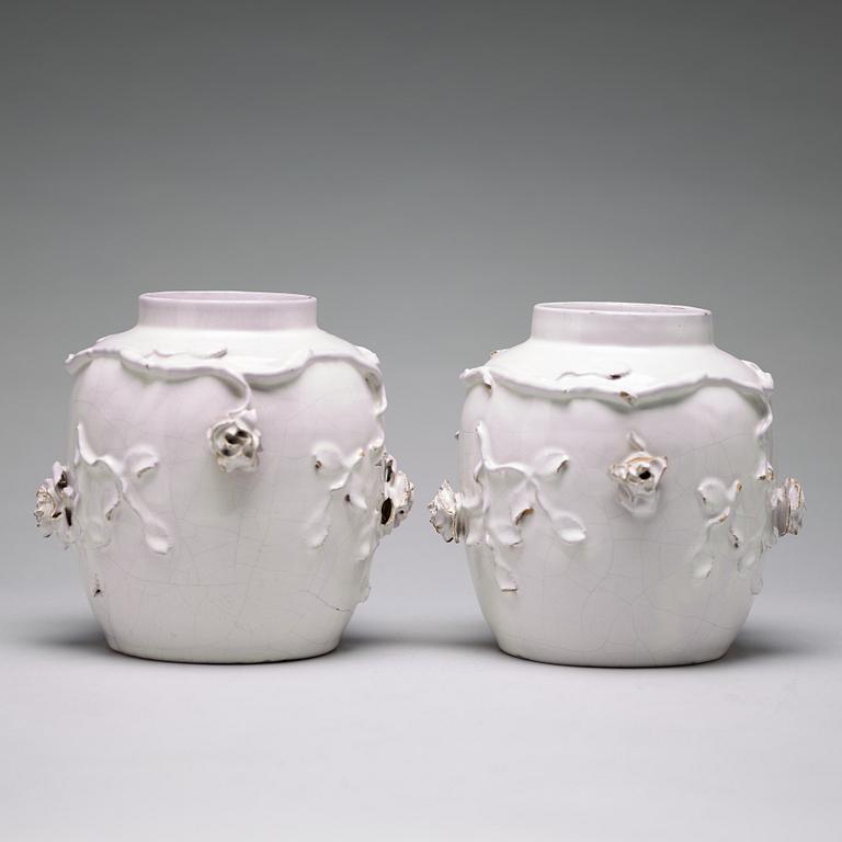 A pair of Swedish faiance jars, Marieberg, period of Ehrenreich (1758-66).