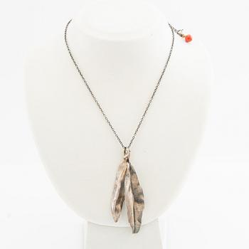 Ole Lynggaard, chain, oxidised silver, with pendants in silver and coral with 18k gold.