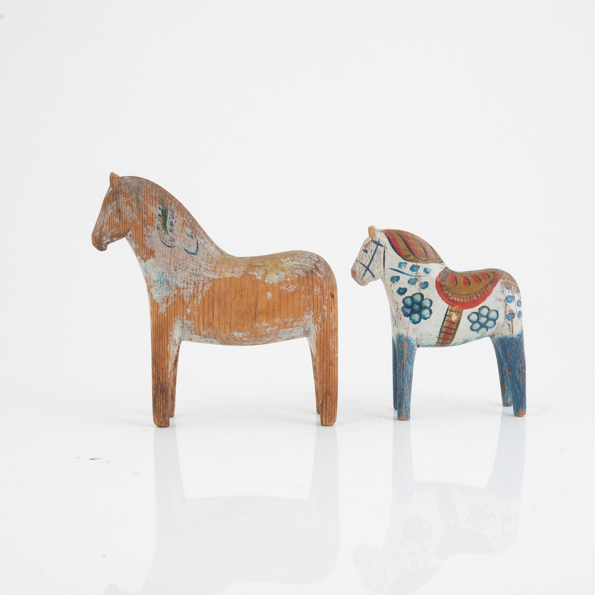Two Swedish "Dala horses", first half of the 20th century.